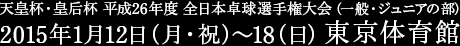 天皇杯・皇后杯 平成25年度 全日本卓球選手権大会（一般・ジュニアの部）　2015年1月12日（月）〜18（日）　東京体育館